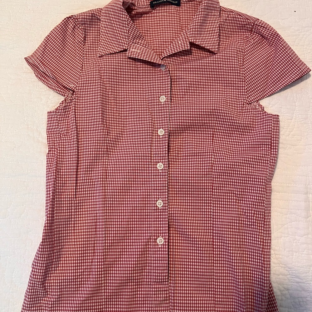Brandy Melville Red Gingham Button Down Shirt